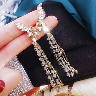 925 Rhinestone Wing Drop Earrings Gold - One Size