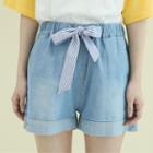 Beribboned Denim Shorts Blue - One Size