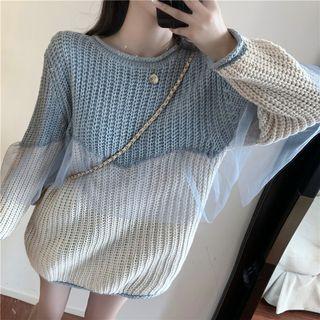 Two-tone Mesh Panel Oversize Sweater