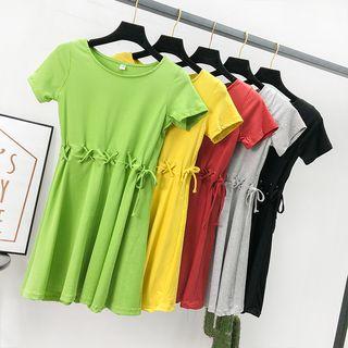 Tie-waist Plain Mini Dress