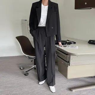 Set: Double-breasted Cropped Jacket + Dress Pants