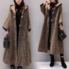 3/4-sleeve Hooded Buttoned Long Coat