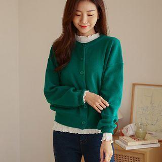 Drop-shoulder Plain Cardigan