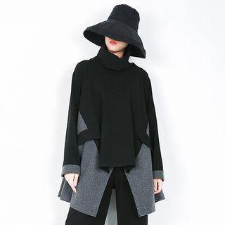 Long-sleeve Asymmetric Turtleneck Top