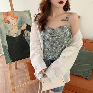Plain Oversize Shirt / Flower Print Camisole Top