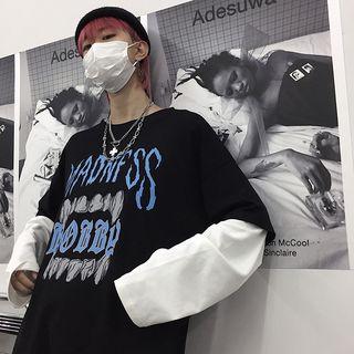 Mock Two-piece Print Long-sleeve Oversize T-shirt