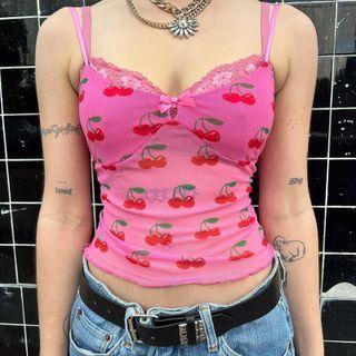 Cherry Print Mesh Camisole Top