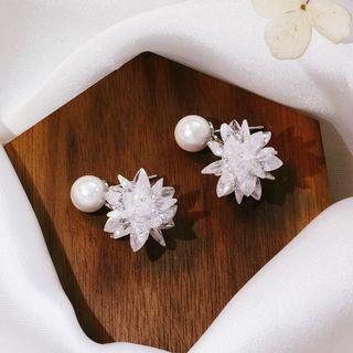 Faux Crystal Flower Drop Earring