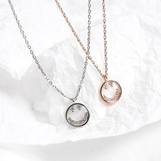 925 Sterling Rhinestone Smiley Face Pendant Necklace