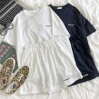Short-sleeve Lettering Embroidered T-shirt / Drawstring Shorts