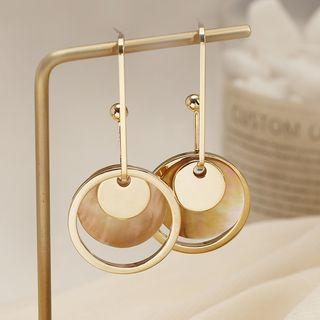 Shell Disc Alloy Hoop Dangle Earring 1 Pair - 925 Silver Needle - Gold - One Size