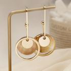 Shell Disc Alloy Hoop Dangle Earring 1 Pair - 925 Silver Needle - Gold - One Size