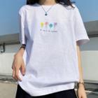 Short-sleeve Floral Embroidery T-shirt White - One Size