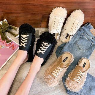 Furry Lace-up Mules