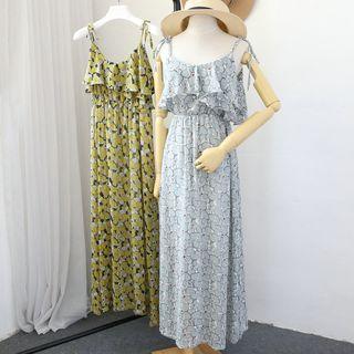 Floral Print Spaghetti Strap Chiffon Maxi Dress