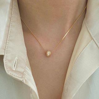 Rhinestone Pendant Stainless Steel Necklace E435 - Gold - One Size