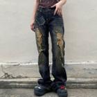 Low Rise Distressed Washed Wide-leg Jeans