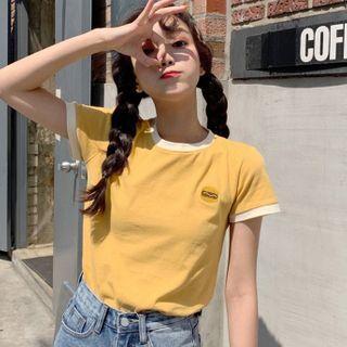 Short-sleeve Hamburger Embroidered Ringer T-shirt