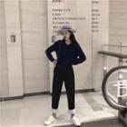 Button-detail Cardigan / Cropped Roll-up Straight Cut Pants