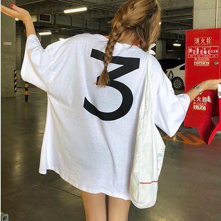 3/4-sleeve Oversize Number 3 T-shirt