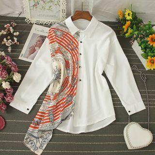 Asymmetric Printed Panel Blouse