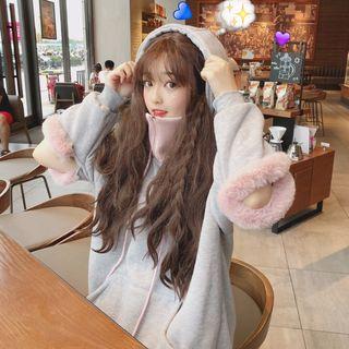 Mock Two-piece Turtleneck Hoodie Gray - One Size
