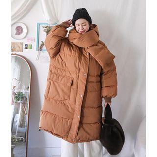 Pocket-detail Padded Long Jacket With Scarf