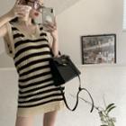 Striped Sleeveless Knit Dress Stripe - Beige & Black - One Size