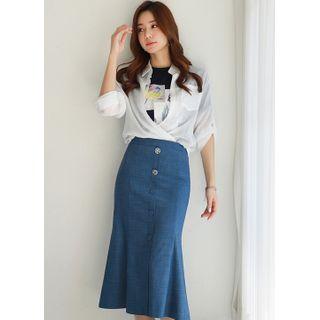 Metallic-button Midi Mermaid Skirt