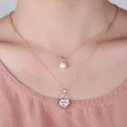 Rhinestone Heart Faux Pearl Layered Necklace