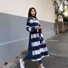 Long Gingham Panel Buttoned Coat