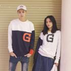 Couple Matching Panel Letter Pullover