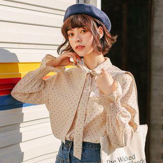 Tie Neck Polka Dot Long-sleeve Blouse