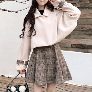 Plaid Panel Buttoned Jacket/ Plaid A-line Jumper Dress