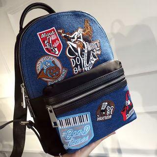 Patch Embroidered Denim Backpack