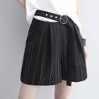 Belted Cutout-waist Striped Shorts
