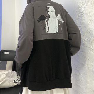 Printed Two-tone Zip-up Hoodie