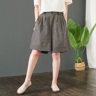 High-waist Gingham Wide-leg Shorts