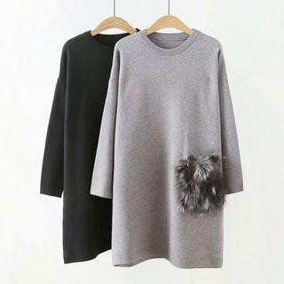 Furry-trim Sweater Dress