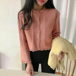 Frill Trim Plain Knit Cardigan