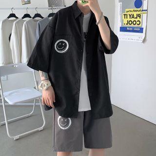 Set: Elbow-sleeve Smiley Face Shirt + Shorts