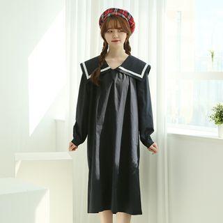Sailor-collar Midi Boxy Dress