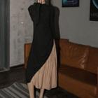 Paneled Long-sleeve Midi Dress
