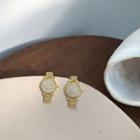 Mini Watch Rhinestone Sterling Silver Earring E291 - 1 Pair - Gold - One Size