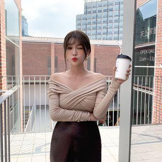Off-shoulder Cross-front Shirred Top
