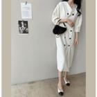3/4-sleeve Double-breasted Midi Dress
