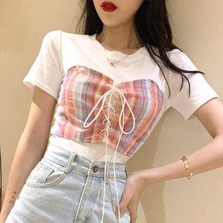 Mock Two-piece Lace-up Front Tee