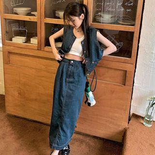 Set: Denim Vest + Midi Skirt