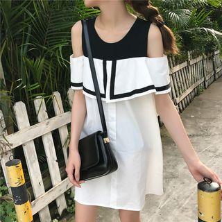 Cutout Shoulder Short-sleeve Midi Dress
