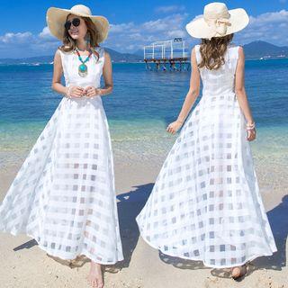 Mesh Panel Sleeveless Maxi Sun Dress